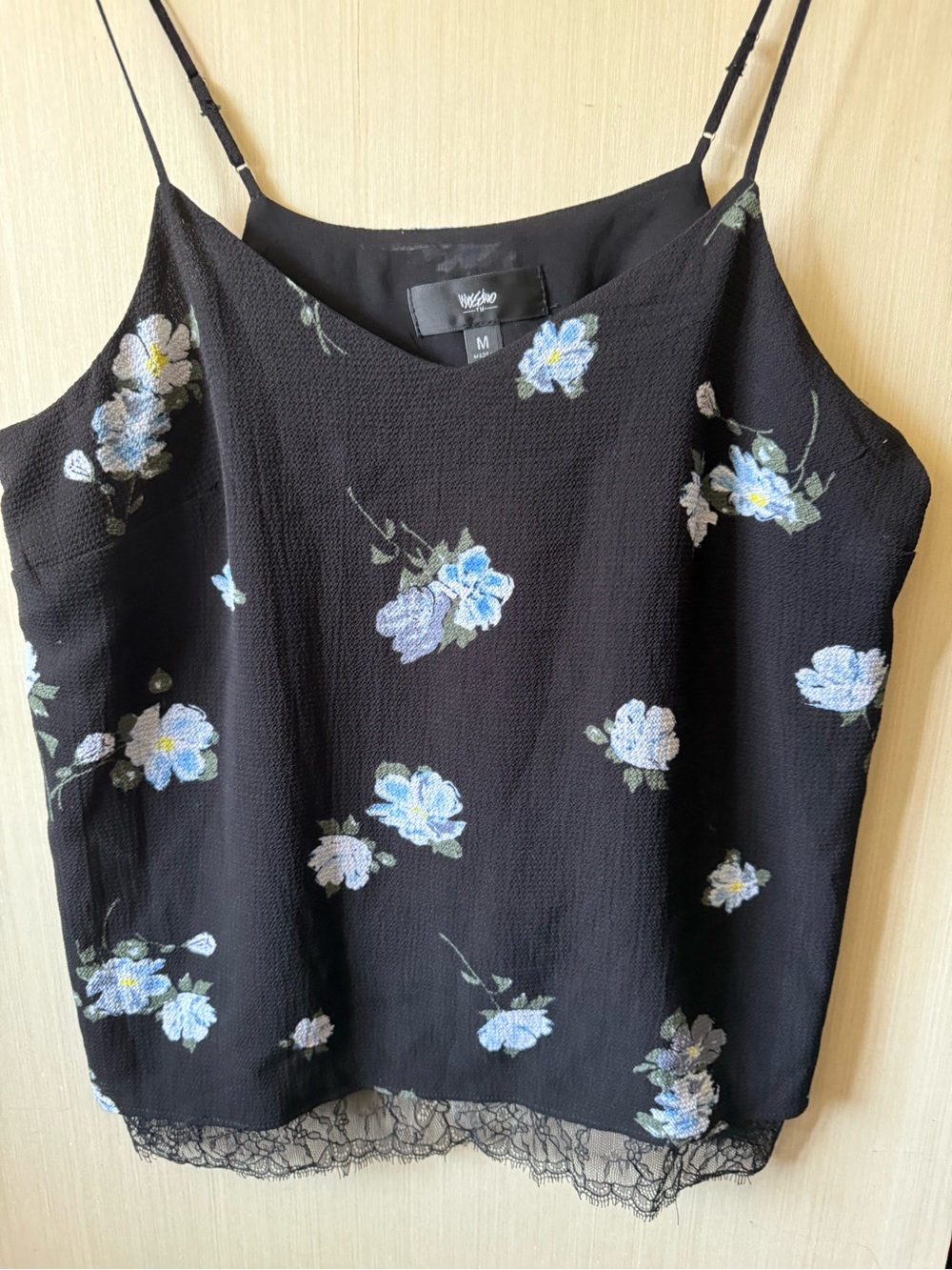 Mossimo  Black Floral Lace-Trim Camisole Top - Blue Floral